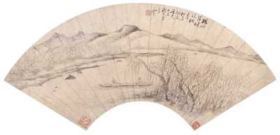 汤贻汾 1847年作 杨柳晓风 扇面